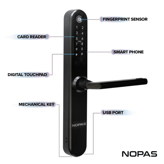 'NEW' NOPAS slimline Black smart Lock '7 in 1' Features designed for the UK market