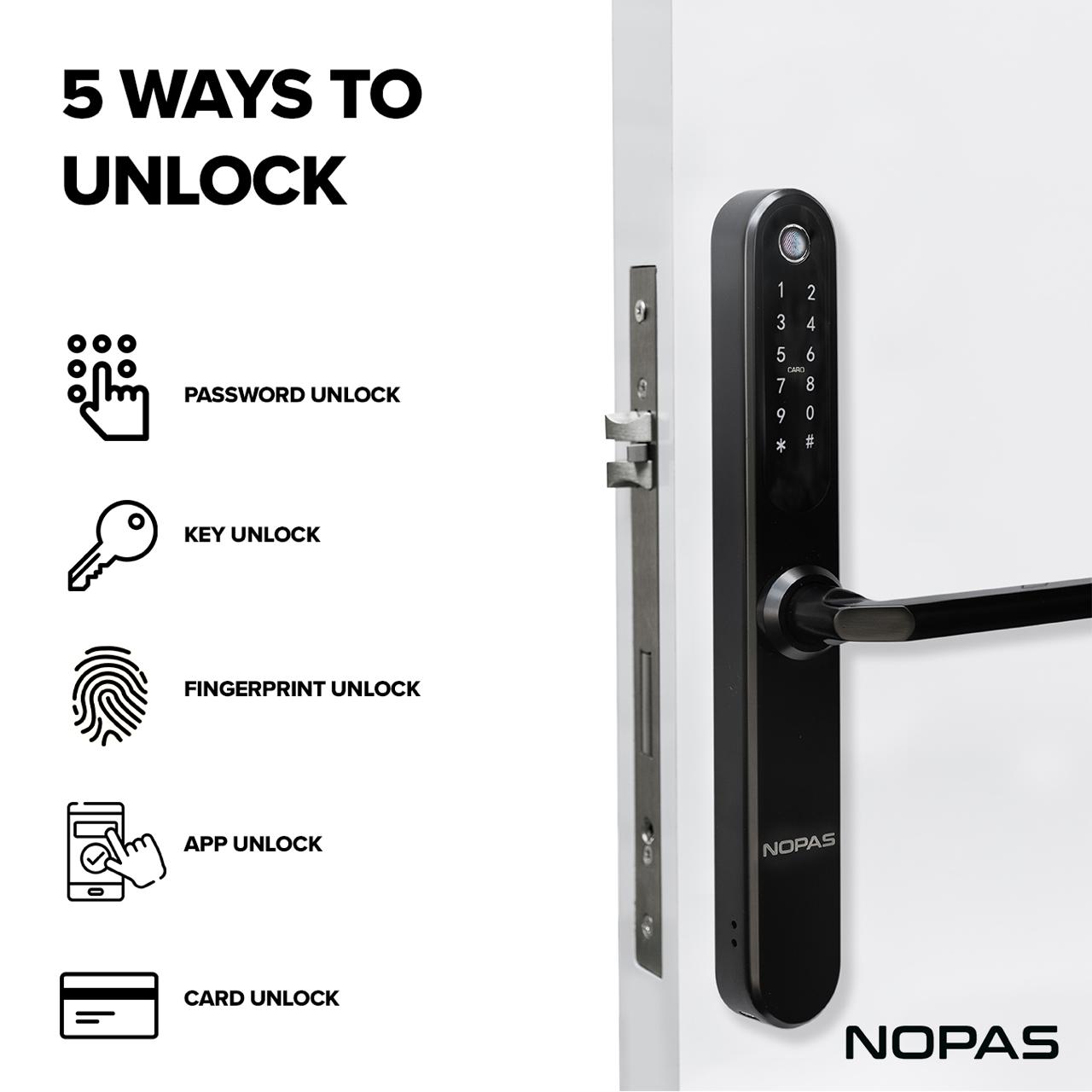 'NEW' NOPAS slimline Black smart Lock '7 in 1' Features designed for the UK market