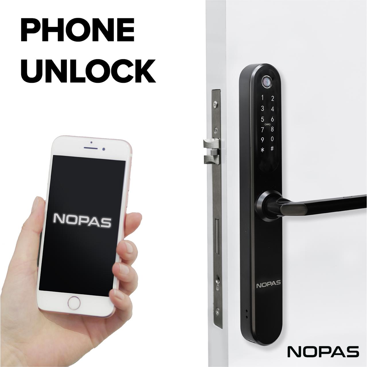 'NEW' NOPAS slimline Black smart Lock '7 in 1' Features designed for the UK market