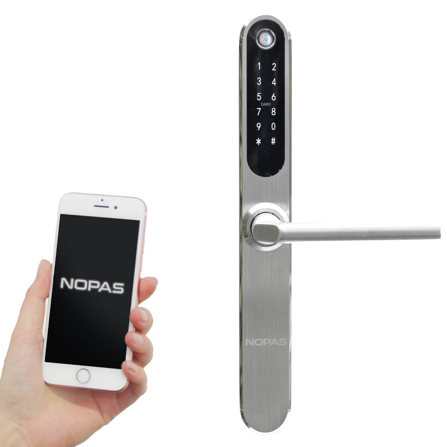 'NEW' NOPAS slimline Silver smart Lock '7 in 1' Features designed for the UK market