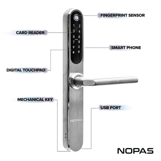 'NEW' NOPAS slimline Silver smart Lock '7 in 1' Features designed for the UK market